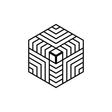 Siyah beyaz çizgili altıgen, tek renkli izometrik küp