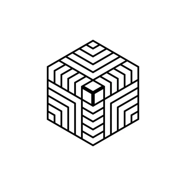 Bergaris heksagon dalam hitam dan putih, monokrom isometrik kubus - Stok Vektor