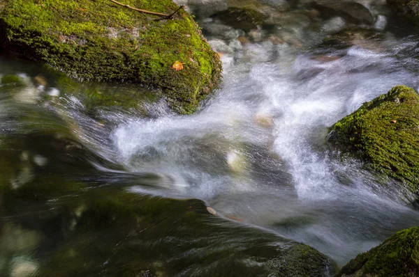 Příval Vysoké Horské Vody Mechem Hedvábným Efektem Vodě — Stock fotografie