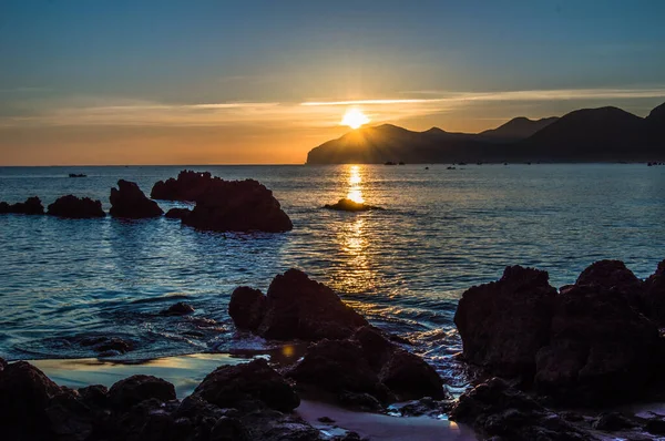 Sonnenuntergang Der Umgebung Des Strandes Der Spanischen Küste — Stockfoto