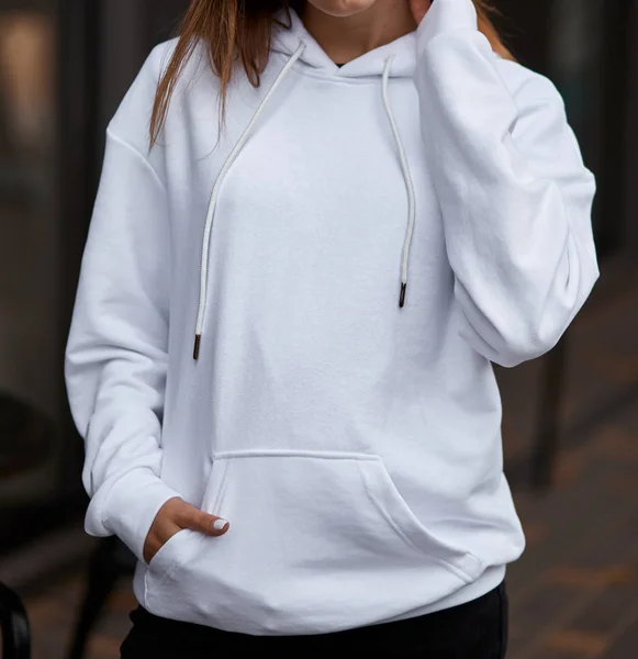 Young Girl Wears White Hoodie — 스톡 사진