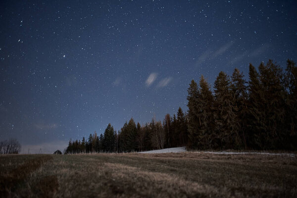 Night astronomical landscape with starry winter sky