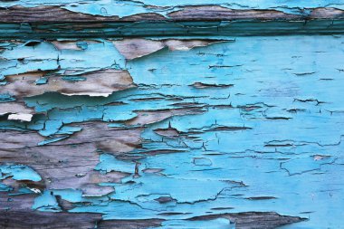 Eski ahşap tahtalarda mavi boya soymak. Arkaplan dokusu. 