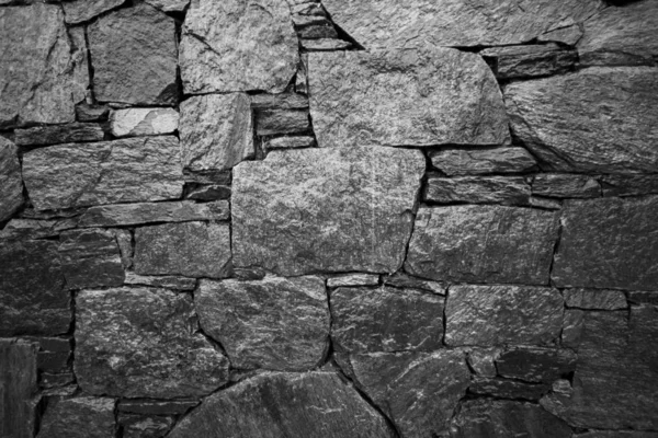 Monochrome Stacked Stone Wall Rough Texture — Stock Photo, Image