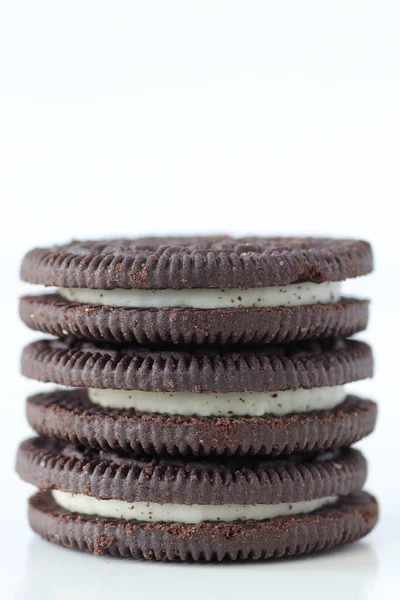 Stacked Sandwich Cookies White Background Negative Space Copy — Stock Photo, Image