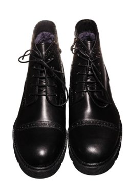 bağlama ve kalın taban, deri ve kürk kilit ile yüksek siyah kışlık botlar