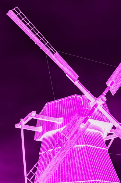 Windmill Village Windmill Large Blades Unusual Neon Purple Entertainment Fun — Stock Photo, Image