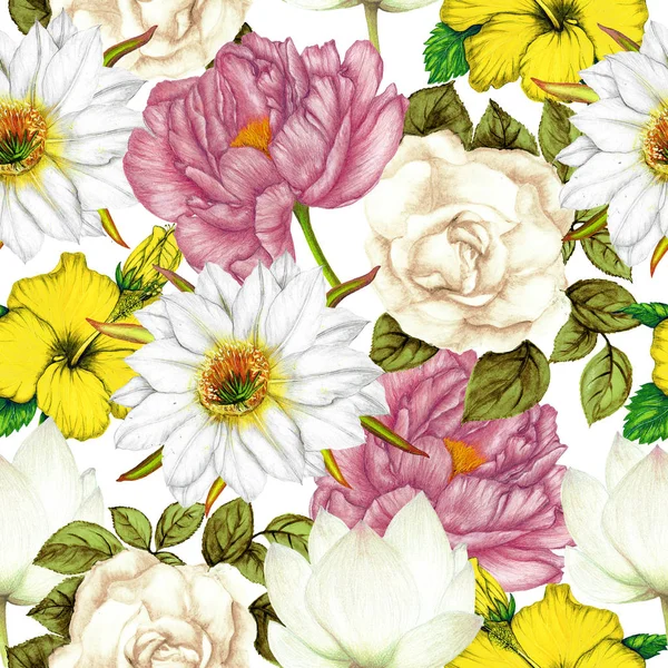 Floral Seamless Pattern Hand Drawn Flowers Botanical Seamless Pattern Floral — Stock Photo, Image