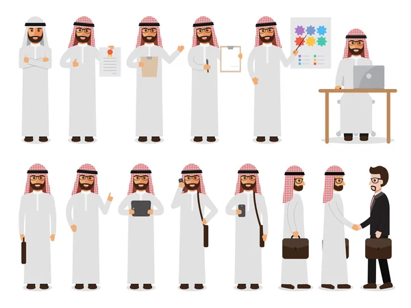 Personajes árabes de negocios en acción Ilustraciones de stock libres de derechos