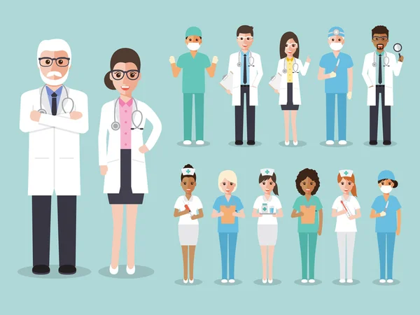 Personajes del equipo médico, médico y hospitalario Ilustración de stock