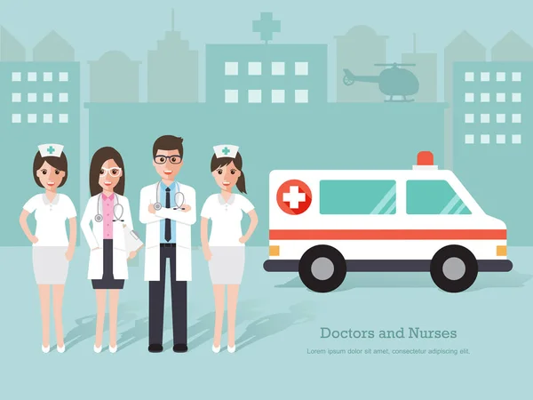 Artsen en verpleegkundigen, medisch personeel — Stockvector