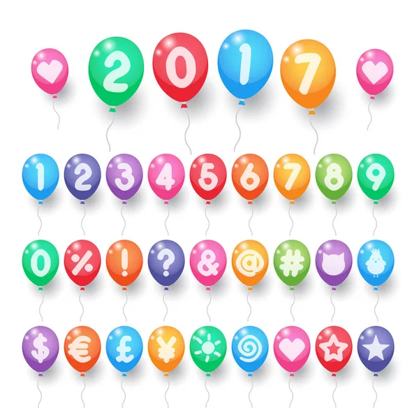 Colorful numbers and symbols balloons — Stock Vector