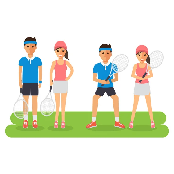 人および女性のテニス スポーツ選手 — ストックベクタ