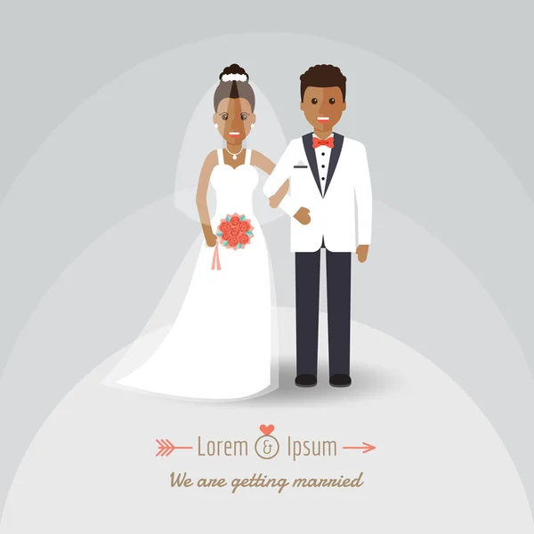 Novio africano y novia pareja en el día de la boda — Vector de stock