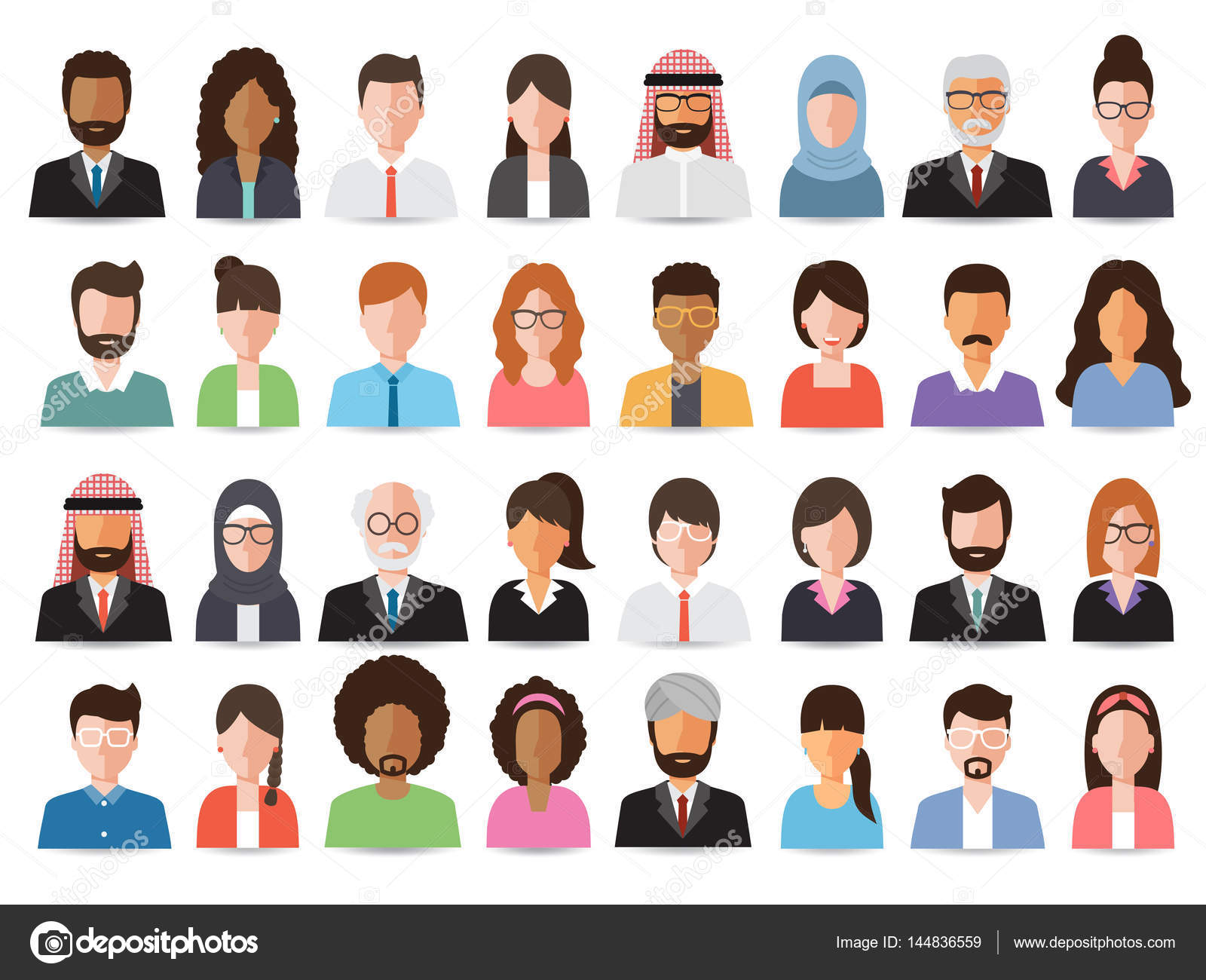 People Icons Set. Team Concept. Diverse business men avatar icons. Vector  illustration of flat design people characters. Stock Vector