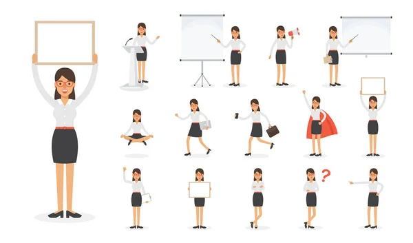 Set Working People White Background Businesswoman Work Flat Design People — 스톡 벡터