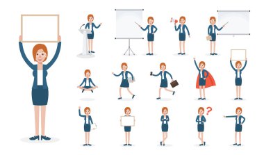 Beyaz arka planda çalışan bir grup insan. İşteki iş kadını düz dizayn insan karakterleri.