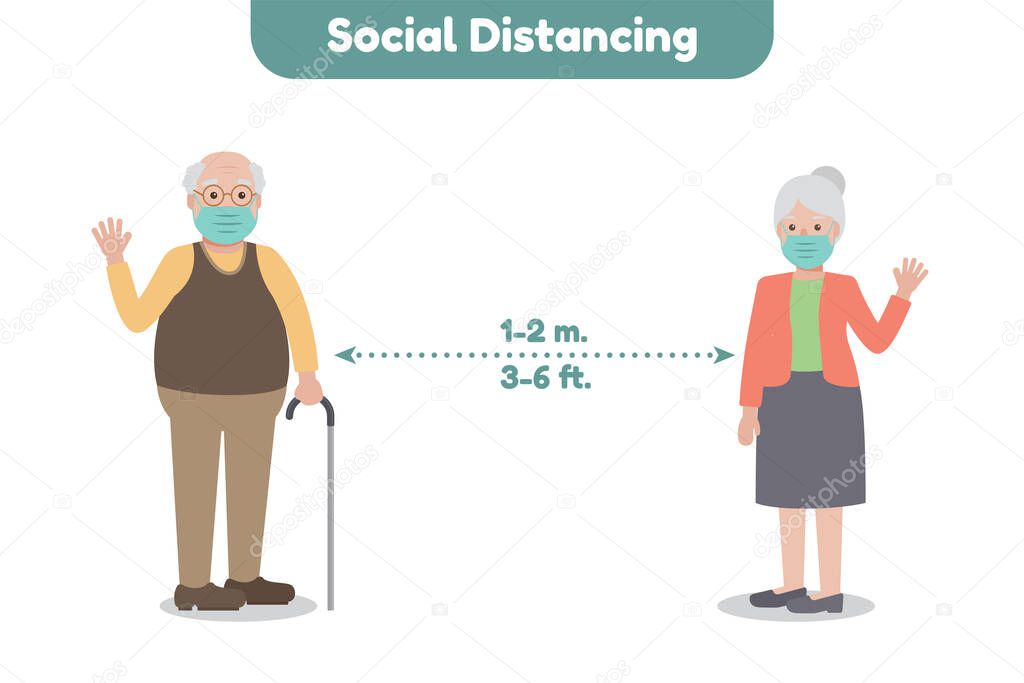 Elderly family members, avoiding and preventing Coronavirus pandemic and Covid-19 spreading by staying at home and social distancing. Coronavirus Disease awareness.