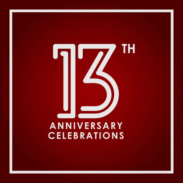 13 th anniversary line style design logo vector element on a red background, a vector design for celebrations, invitation cards and greeting cards. — Stock Vector
