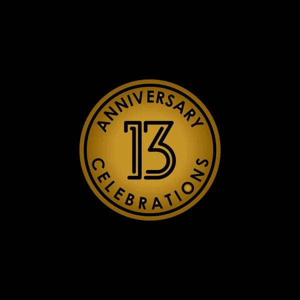13 th anniversary line style design logo vector element with an isolated gold ring and elegance on a black background, a vector design for celebrations, invitation cards and greeting cards. — Stock Vector