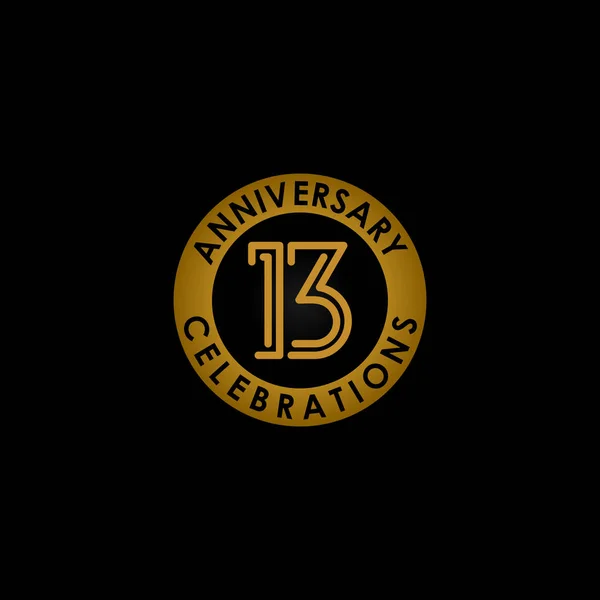 13 th anniversary line style design logo vector element on a black background, a vector design for celebrations, invitation cards and greeting cards. — Stock Vector