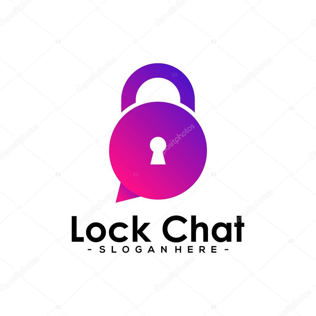 Lock Chat Logo Template Design. Chat Security vector illustration.