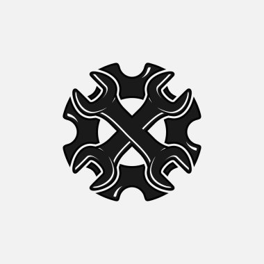 Mekanik logo vektör çizimi. Beyaz arkaplanda izole.