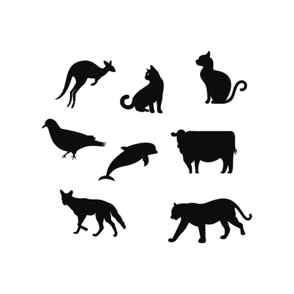 Векторная Иллюстрация Силуэтов Животных Изолированный Белом Фоне — стоковый вектор