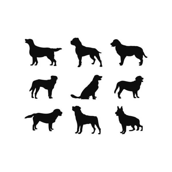 Set Hond Zwart Logo Vector Pictogram Symbool Illustratie Ontwerp Template — Stockvector