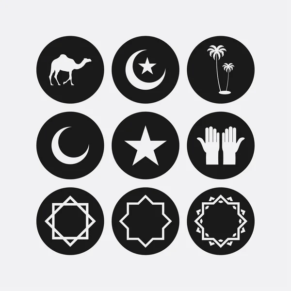 Satz Islamischer Zeichenvektoren Ramadan Kareem Eid Mubarak Symbol Ikone Design — Stockvektor