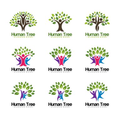 İnsan Ağacı Logo Şablonu Tasarımı. Vektör İllüstrasyonu.