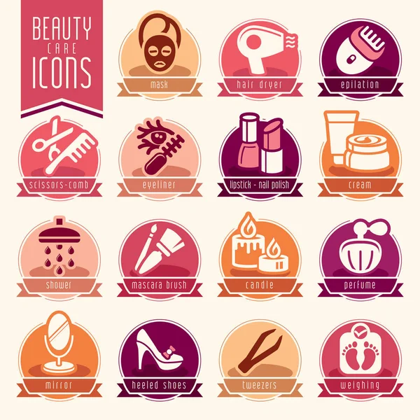 Set di icone di cura di bellezza . — Vettoriale Stock