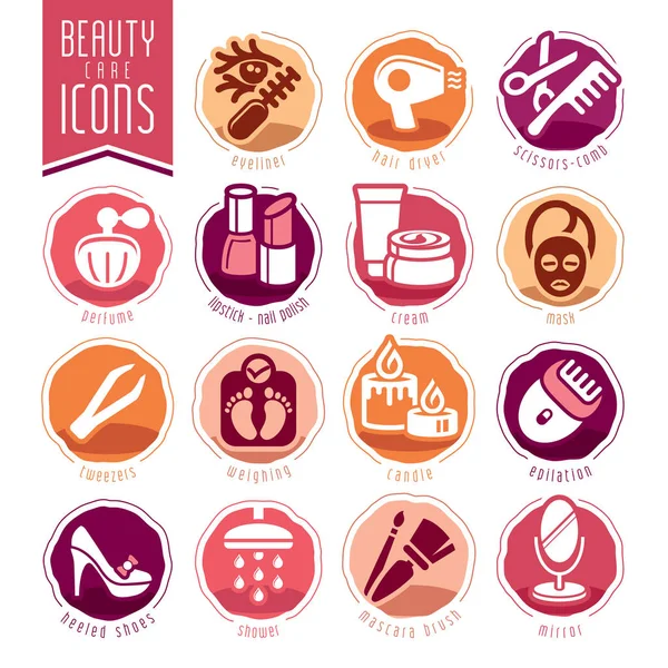 Set di icone di cura di bellezza . — Vettoriale Stock
