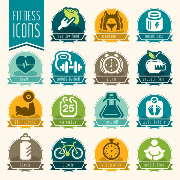 Conjunto de iconos de fitness y bienestar — Vector de stock