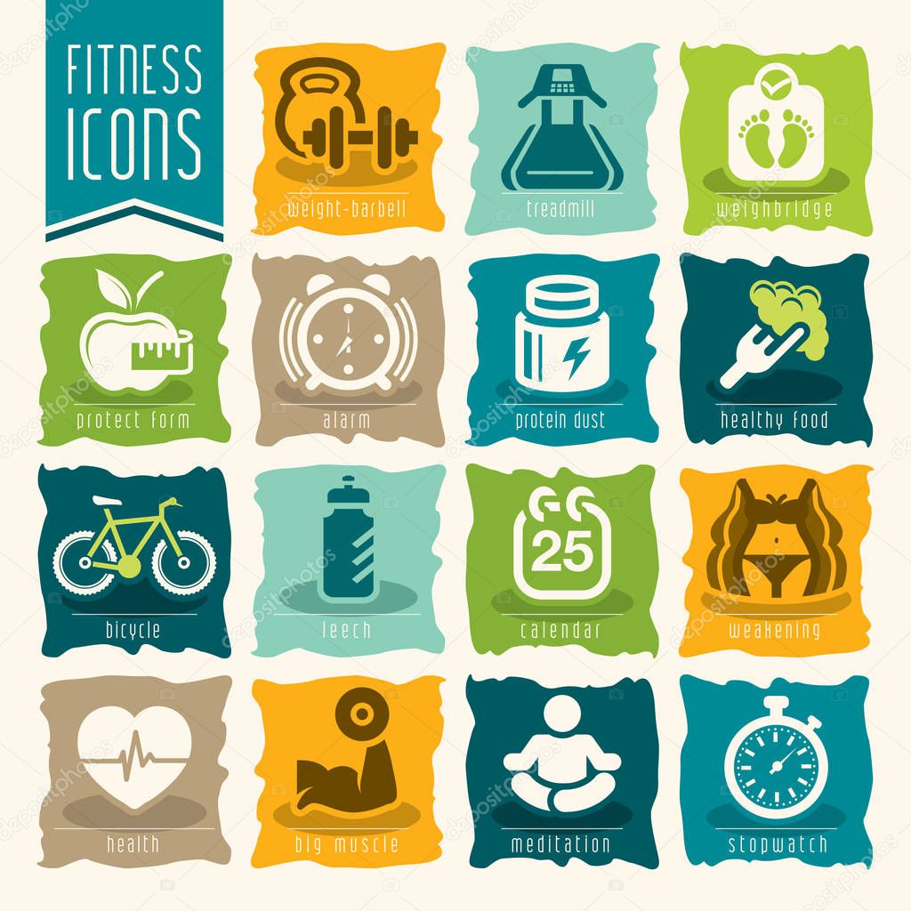 Fitness and wellness icon set