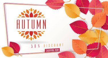 Sonbahar mevsimlik indirim kartı ve vektör Web afiş