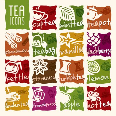 Çay için kullanılan Kalite Icon set.