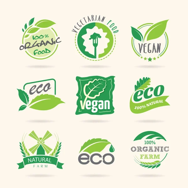 Ekoloji Vegan Vejetaryen Icon Set — Stok Vektör