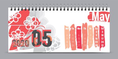 2020 vektör takvim tasarımı, tipografi, illüstrasyon.