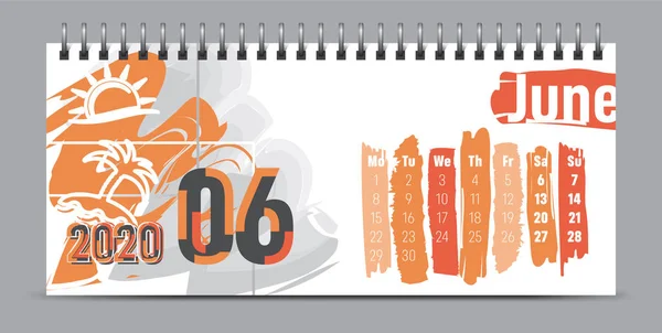 Projekt kalendarza wektorowego 2020, typografia, ilustracja. — Wektor stockowy