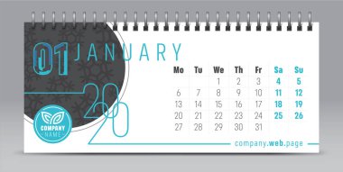 2020 vektör takvim tasarımı, tipografi, illüstrasyon.