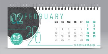 2020 vektör takvim tasarımı, tipografi, illüstrasyon.