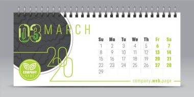 2020 vektör takvim tasarımı, tipografi, illüstrasyon.