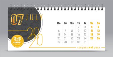 2020 vektör takvim tasarımı, tipografi, illüstrasyon.