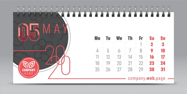 Projekt kalendarza wektorowego 2020, typografia, ilustracja. — Wektor stockowy