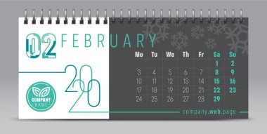 2020 vektör takvim tasarımı, tipografi, illüstrasyon.