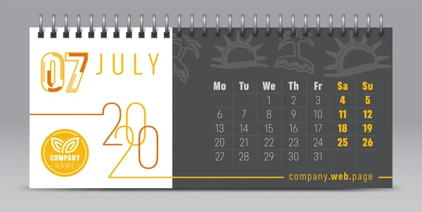 2020 vetor calendário design, tipografia, ilustração . — Vetor de Stock