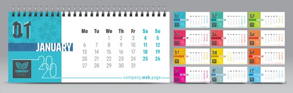 Szablon kalendarza na rok 2020. Pamiętnik wektorowy i typograficzny w minimalistycznym stylu. — Wektor stockowy