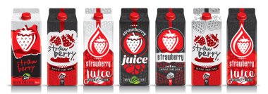 Tasarım vektörü çilek suyu, meyve paketi setini hazırla