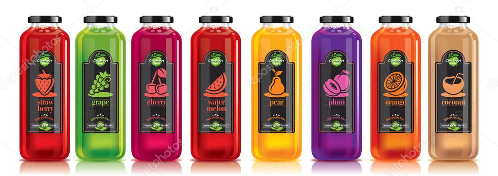 Ready design vector juice, fruit glass bottle set